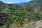 Mountain terraces of green pastures in Dagestan, Russia