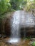 The mountain top view of water falls and rocks and tree