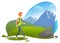 Mountain Tourism, Hiker with Backpack, Rock Vector