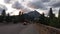 Mountain town road. Evening time. Banff. Alberta