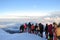 Mountain traffic on summit of himalayan mountain while on descend