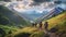 Mountain Trail: Group of Hikers Setting Off on Their Journey. Generative ai