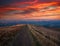 Mountain trail, hiking road on sunset sky background, travel and toursm in wild nature