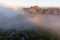 Mountain trail Pico do Arieiro, Madeira Island, Portugal Scenic view of steep and beautiful mountains during sunrise.