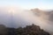 Mountain trail Pico do Arieiro, Madeira Island, Portugal Scenic view of steep and beautiful mountains during sunrise.