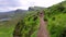 Mountain trail to the top of Quiraing on the Isle of Skye in Scotland