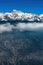 Mountain Triglav, high peak of slovenian Julian Alps in winter, over the fog of Lake Bohinj