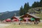 A mountain valley with cafes for rest in hot summer day