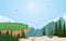 Mountain Valley Cliff Tree Nature Landscape Vector Illustration