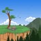 Mountain Valley Cliff Tree Nature Landscape Vector Illustration