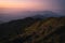 Mountain valley during morning sunrise in Mardi Himal trekking route, Himalaya mountain range in Pokhara Nepal