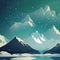 Mountain valley simple picture. Snowy mountain landscape flat illustration. AI-generated