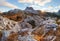 Mountain valley during sunrise. Natural summer landscape