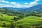 Mountain valley during sunrise. Natural summer landscape