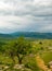 Mountain valley under a dense cloudy sky