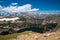 Mountain view of an alpine lake on the top of the Beartooth Pass Highway 212 in Montana