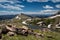 Mountain view of an alpine lake on the top of the Beartooth Pass Highway 212 in Montana