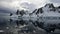 Mountain view in Antartica with reflection in water