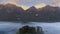 The mountain view of autumn scene and foggy in the morning with sunrise sky scene at fiordland national park