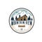 Mountain view with cabin for village house rent logo Premium Vector