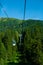 Mountain view with cable car and fir forest