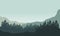 Mountain view with dramatic forest from the edge of the city on sunrise. Vector illustration