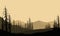 Mountain view with magnificent pine tree silhouette from the outskirts of the city in the morning. Vector illustration