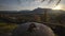 Mountain view from monchsberg hill from pointer or compass at sunset in sunny winter weather, Salzburg, Austria