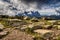 Mountain view with rocky surface and cloudy sky