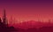 Mountain view with a stunning forest at night from the outskirts of town. Vector illustration