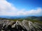 Mountain views stone wall