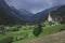 Mountain village Heiligenblut with church and fields, Carinthia Austria