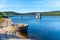 Mountain water reservoir Josefuv Dul, aka Josefodolska Dam, Jizera Mountains, Czech Republic. Sunny summer day