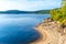 Mountain water reservoir Josefuv Dul, aka Josefodolska Dam, Jizera Mountains, Czech Republic. Sunny summer day