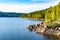 Mountain water reservoir Josefuv Dul, aka Josefodolska Dam, Jizera Mountains, Czech Republic. Sunny summer day