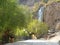 Mountain with waterfall and natural pool in Hammamat Ma`In Hot Springs, Jordan