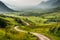 mountain winding road summer landscape with green vegetation generative ai