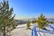 Mountain winter forest landscape at bright sunny day