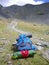 Mountaineer backpack next to the path that ascends to the top of Noucreus in Vall de