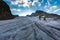 Mountaineer climbing glacier Mont Blanc mountains, France Alps