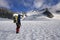 Mountaineer crossing the Wedgemount Glacier in Garibaldi Park.