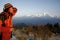 Mountaineer looking at a mountain