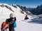 Mountaineer taking picture with a camera in the mountains.