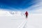 Mountaineer walking on a glacier during a high-altitude winter e