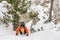 Mountaineer woman descending a gully