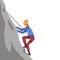 Mountaineering - climber conquering a peak, flat vector illustration isolated.