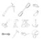 Mountaineering and climbing outline icons in set collection for design. Equipment and accessories vector symbol stock