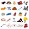 Mountaineering equipment icons set, cartoon style