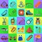 Mountaineering equipment icons set, flat style