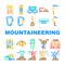 mountaineering tool sport icons set vector